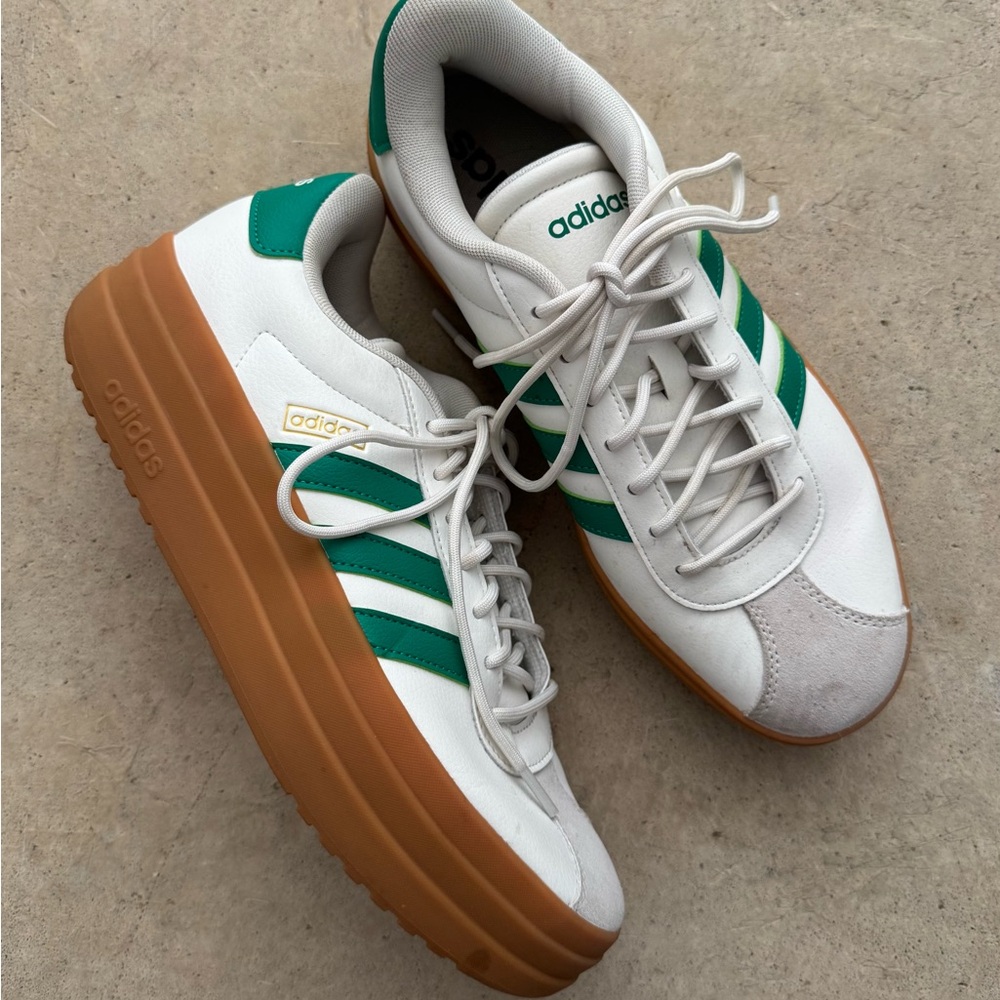 adidas Women's White & Green Platform Sneakers with Gum Sole